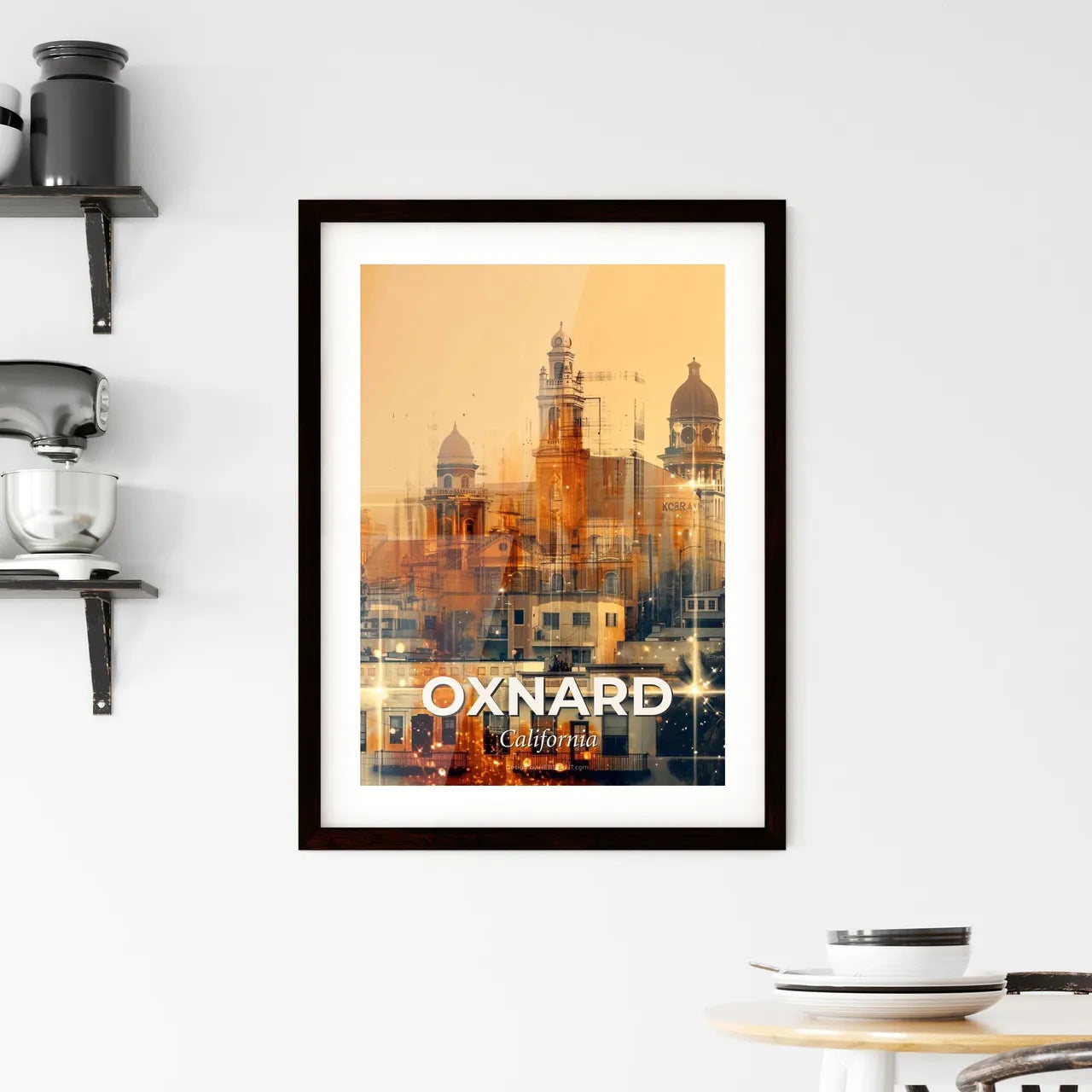 Oxnard City Skyline Double Exposure Poster Art Framed Print