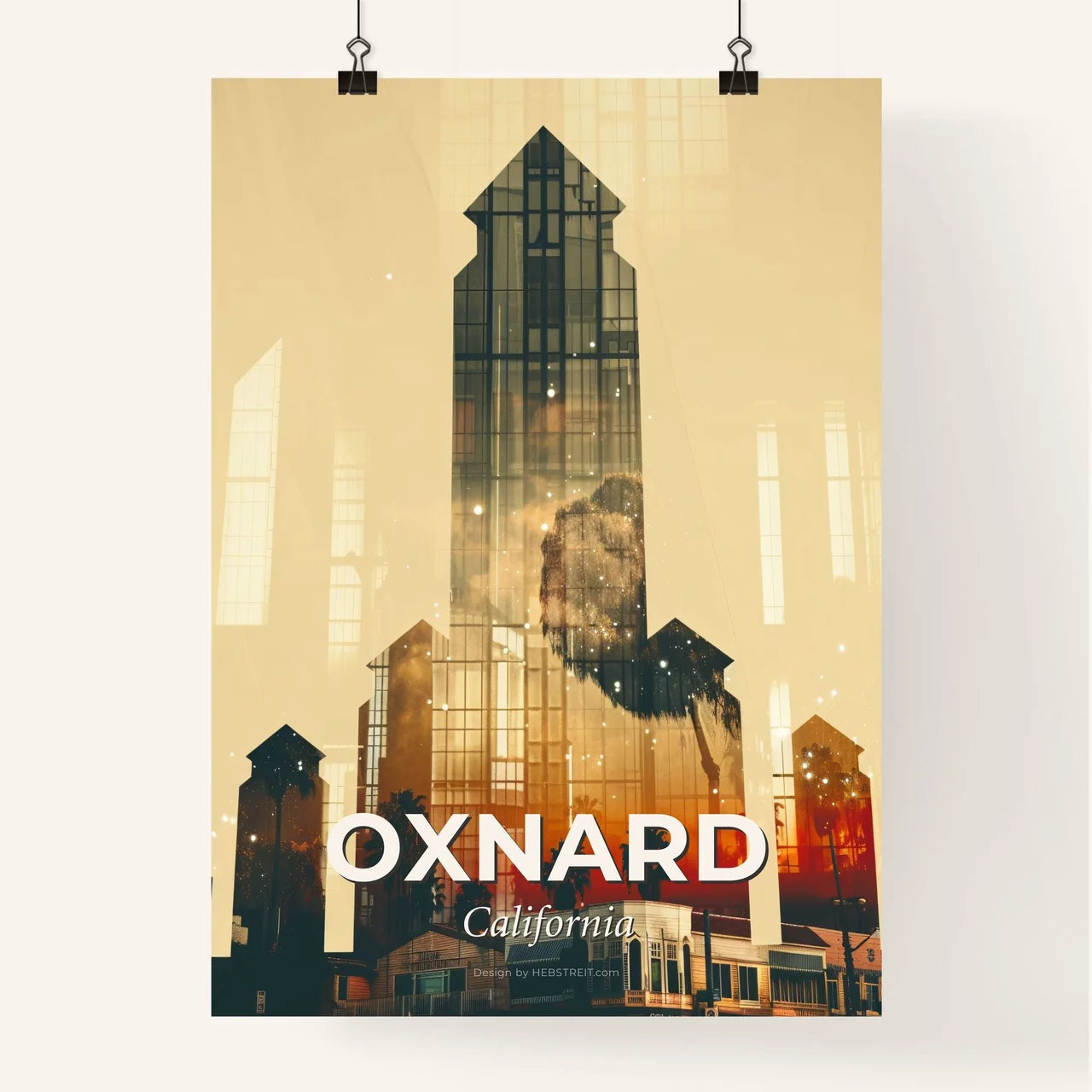 Oxnard Skyline Composite Art, Bright Beige Poster