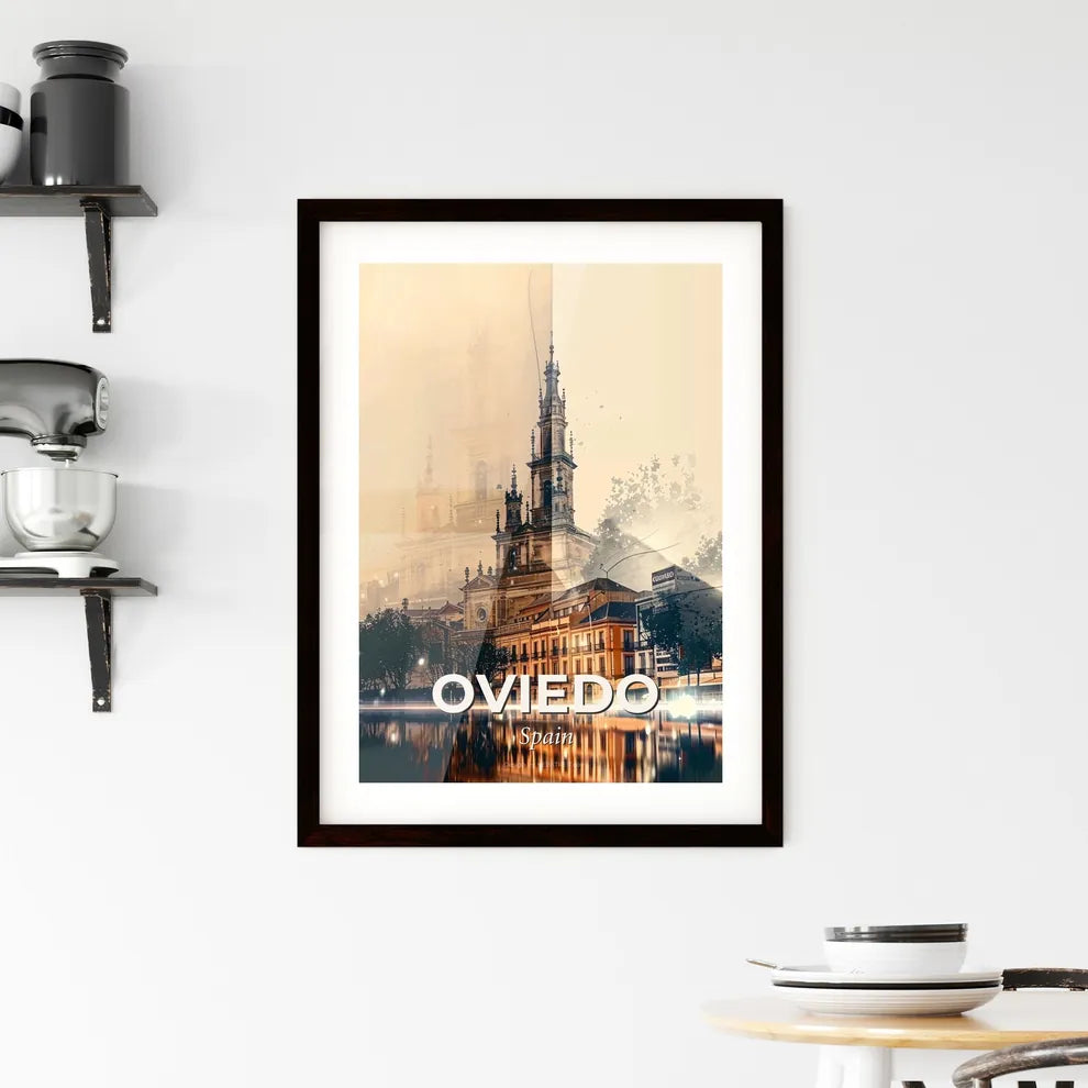 Oviedo: Skyline Panorama Poster in Local Hues Framed Print