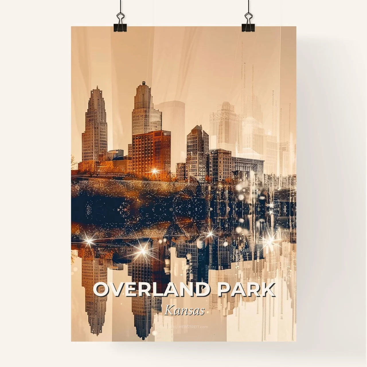 Overland Park Kansas Double Exposure Skyline Poster