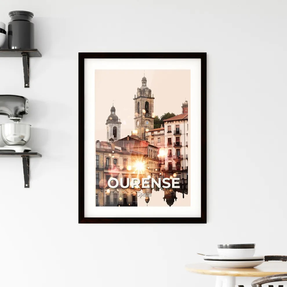 Ourense Cityscape Composite Art Poster Framed Print