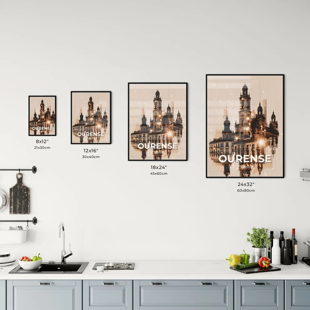 Ourense: Skyline Icons in Double Exposure Art Office Art