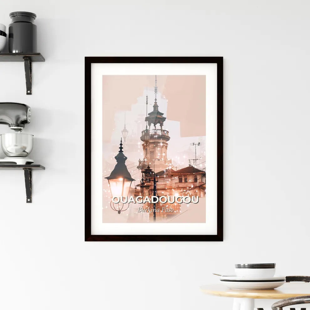 Ouagadougou: Local Architectural Skyline Art in a Beige Dream Framed Print