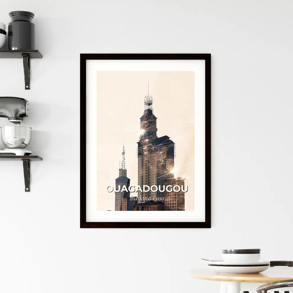 Ouagadougou Skyline Double Exposure Art Poster Framed Print