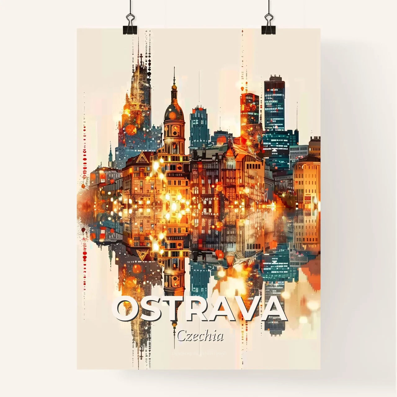 Ostrava skyline city art double exposure poster Poster