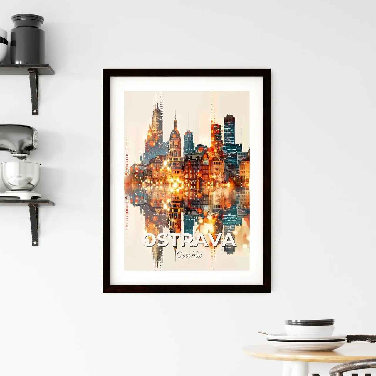 Ostrava skyline city art double exposure poster Framed Print