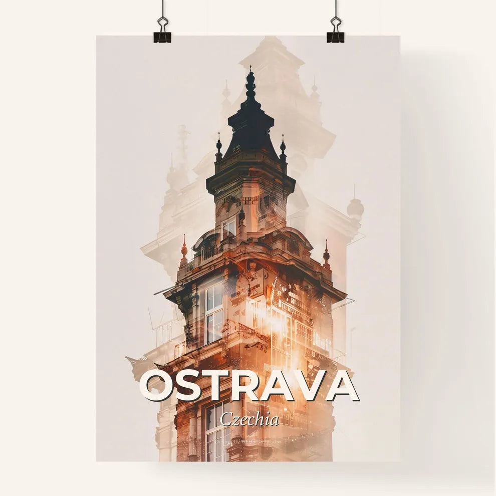 Ostrava Industrial Skyline Double Exposure Poster