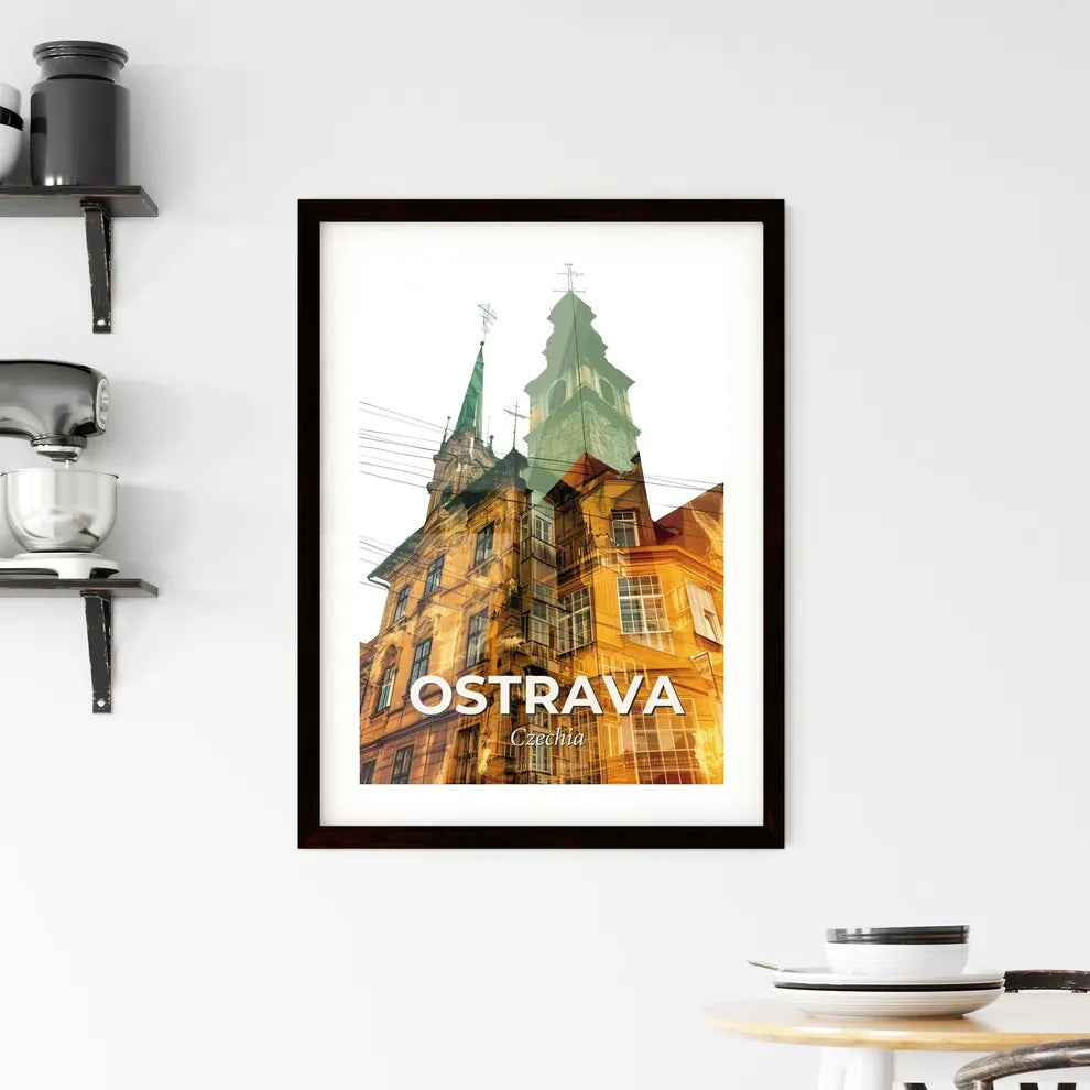 Ostrava Skyline Doppelganger Panorama Poster Framed Print