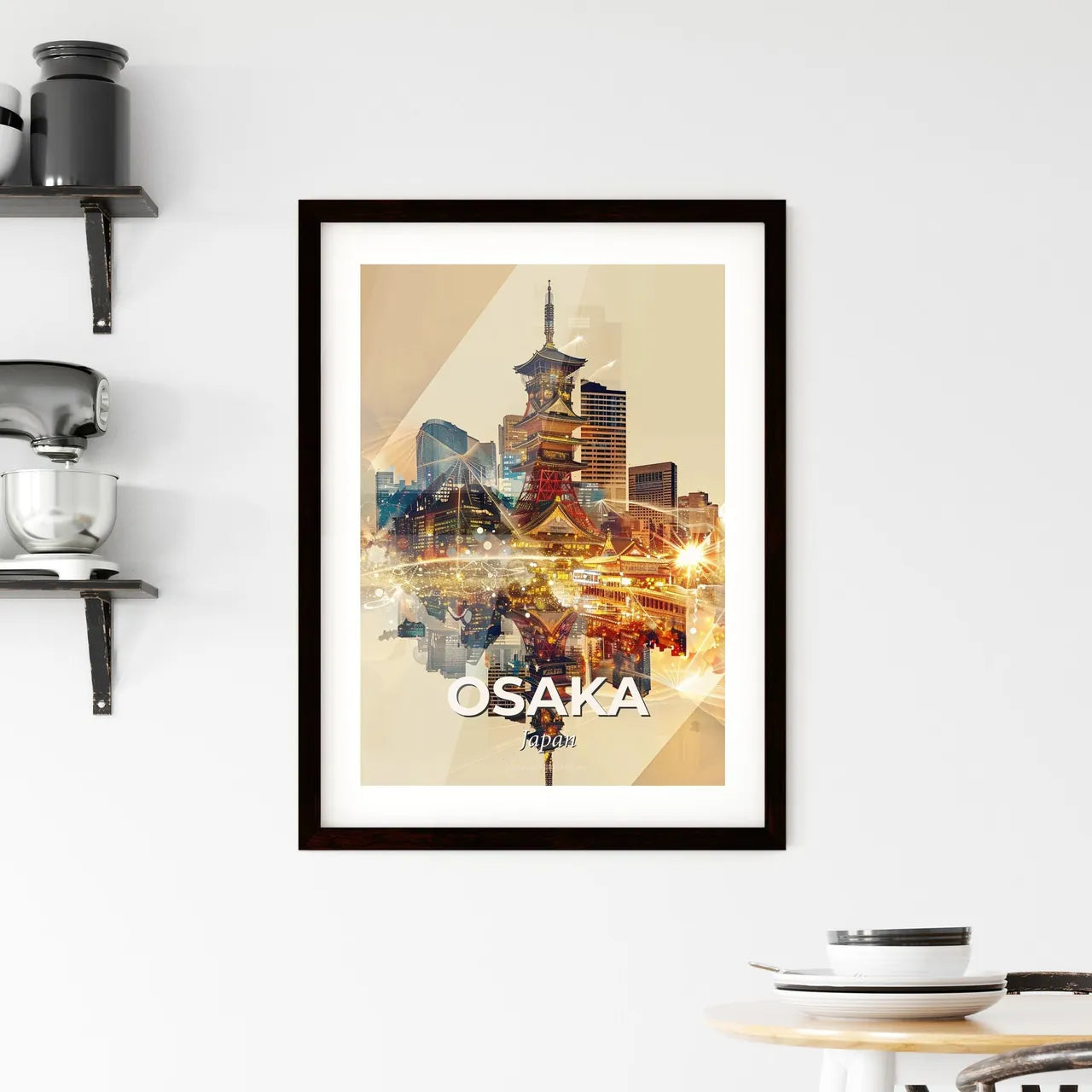 Osaka Skyline: Double Exposure Art Poster Framed Print