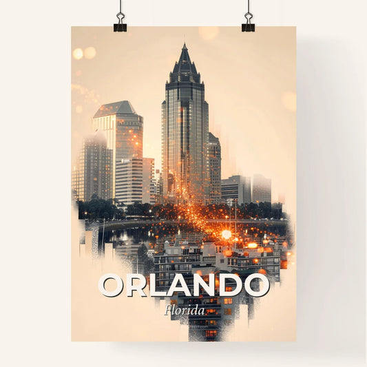 Orlando Skyline Cityscape Beige Sparkles Poster