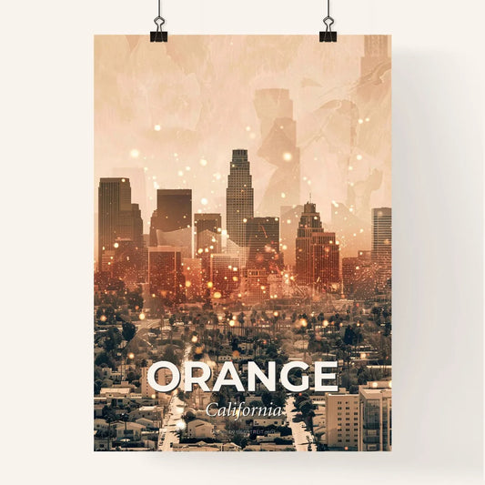 Orange California Skyline Cityscape Composite Art Print Poster