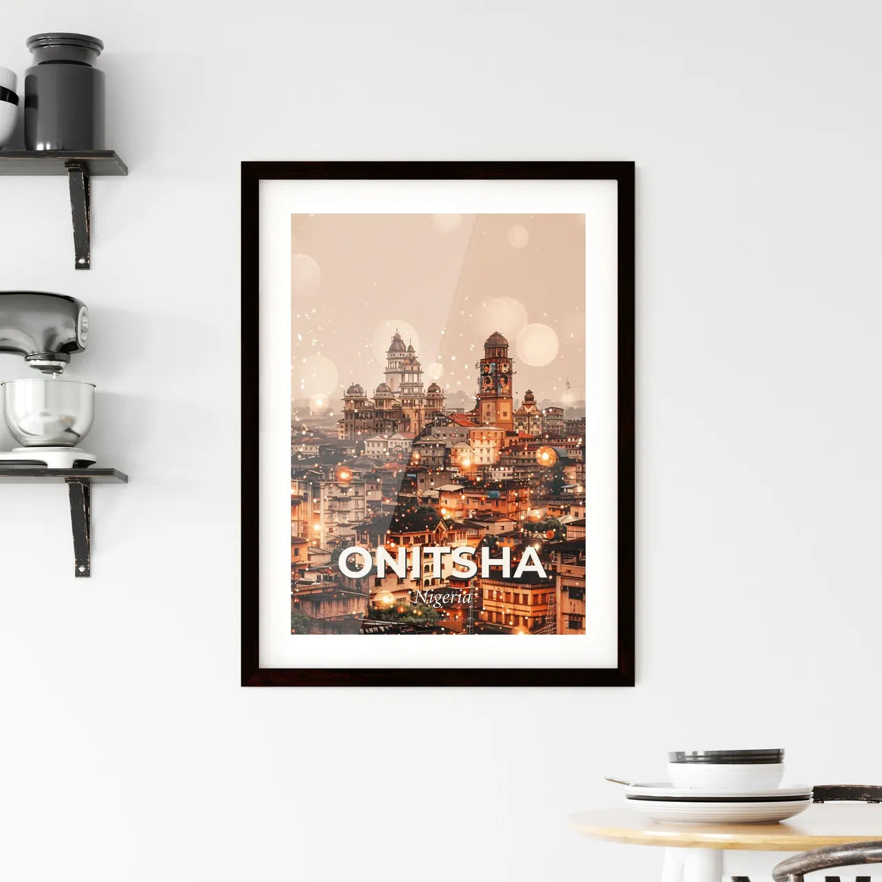 Onitsha City Skyline Double Exposure Poster Art Framed Print