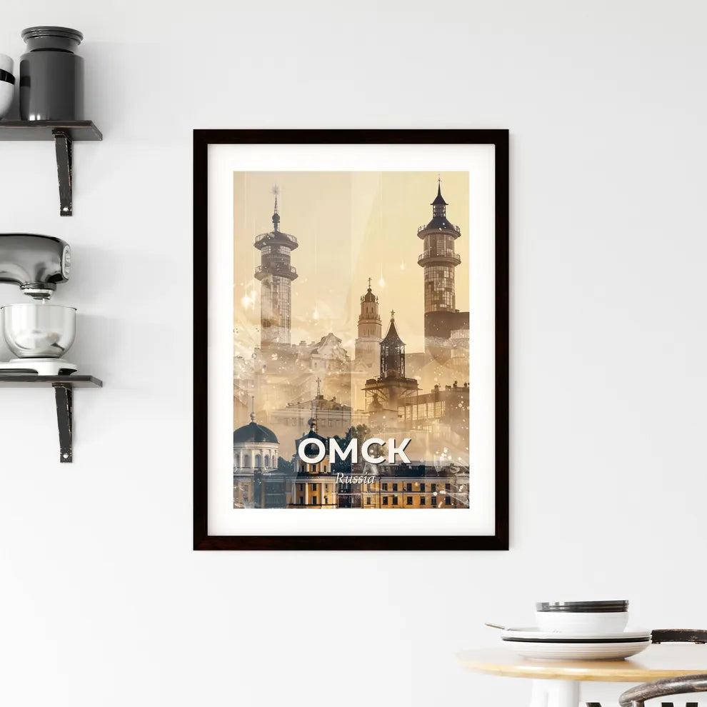 Omsk City Skyline Art, Bright Beige Framed Print