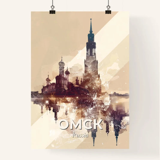 Omsk City Skyline Artwork In Beige Poster