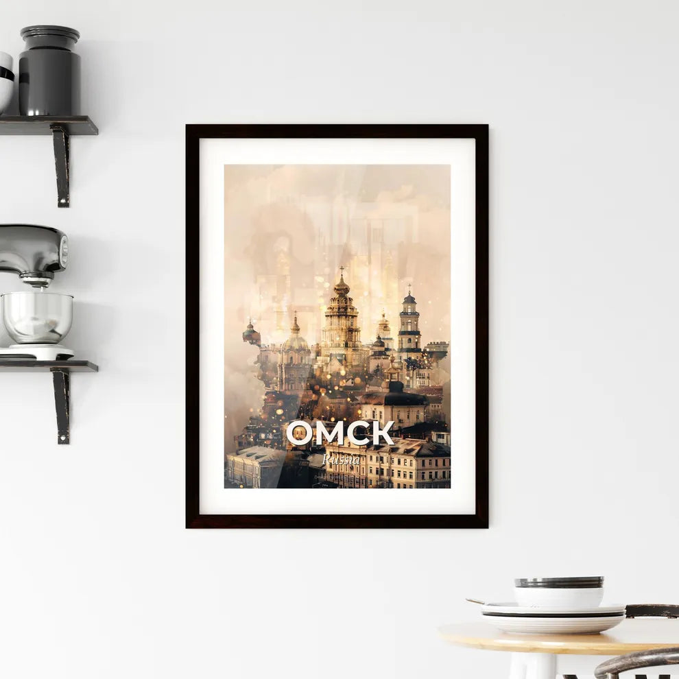 Omsk City Skyline Double Exposure Poster Framed Print