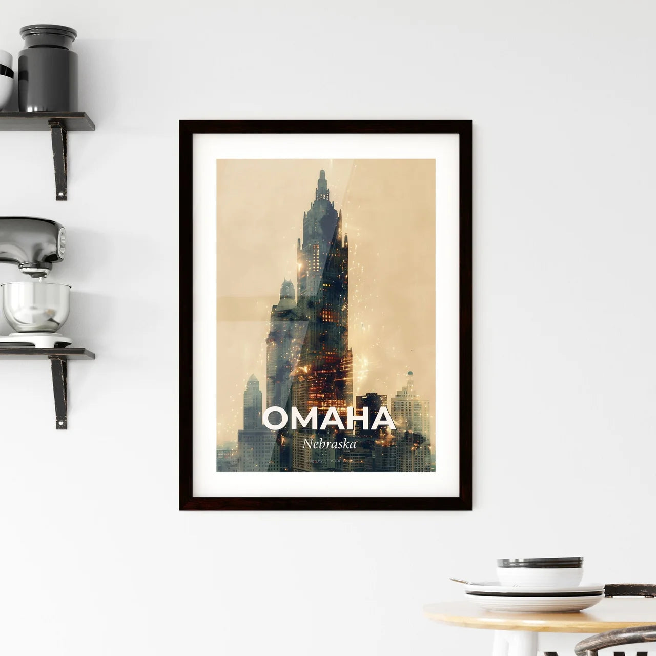 Omaha Skyline Double Exposure Poster Framed Print