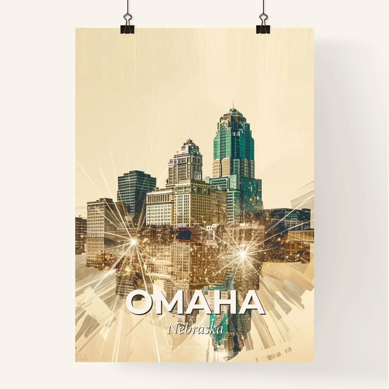 Omaha Skyline Double Exposure Cityscape Art Poster