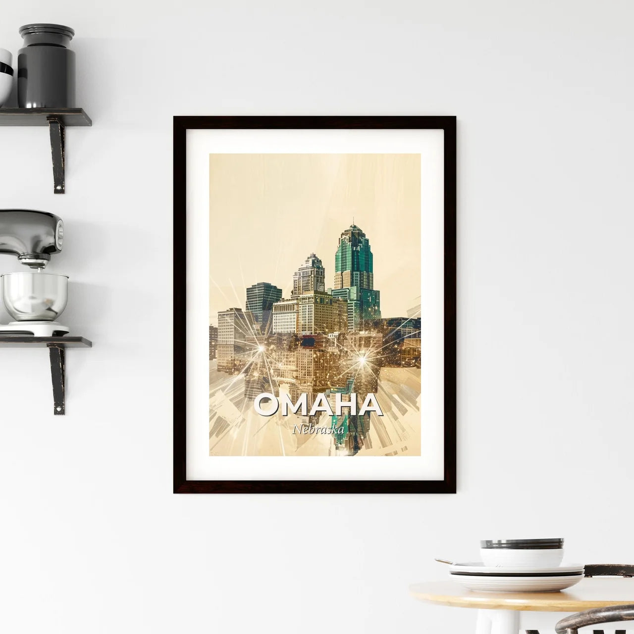 Omaha Skyline Double Exposure Cityscape Art Framed Print