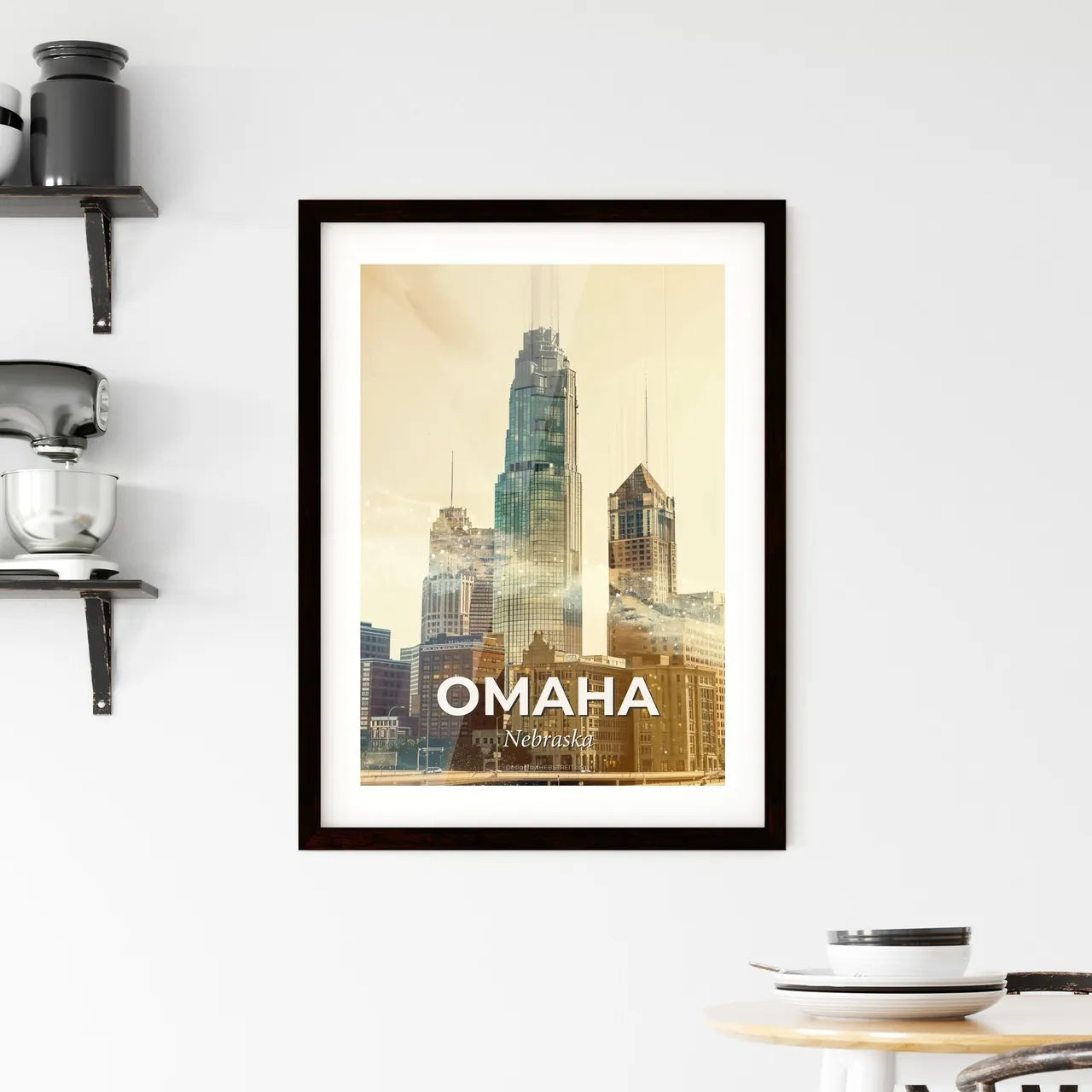 Omaha City Poster: Double Exposure Skyline Art Framed Print