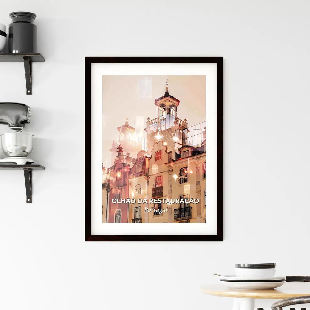 Olhao da Restauracao Skyline Double Exposure Poster Framed Print