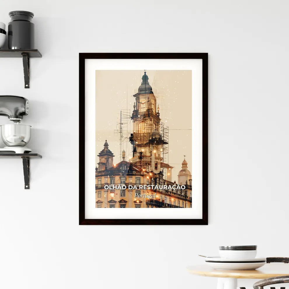 Olhao da Restauracao Cityscape Poster, Beige Framed Print