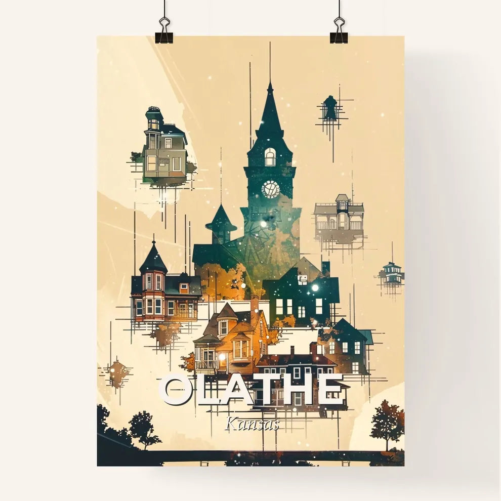 Olathe, Kansas Skyline Art: Sparkles and City Icons Poster