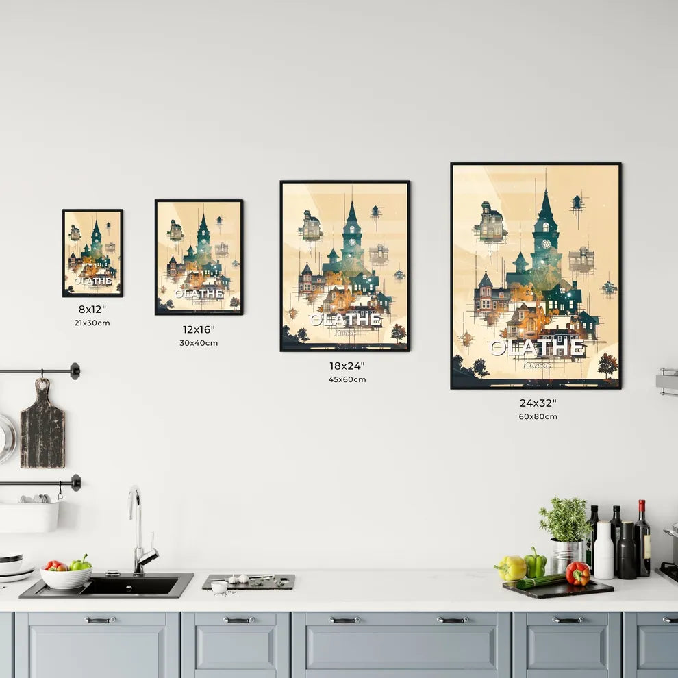 Olathe, Kansas Skyline Art: Sparkles and City Icons Office Art