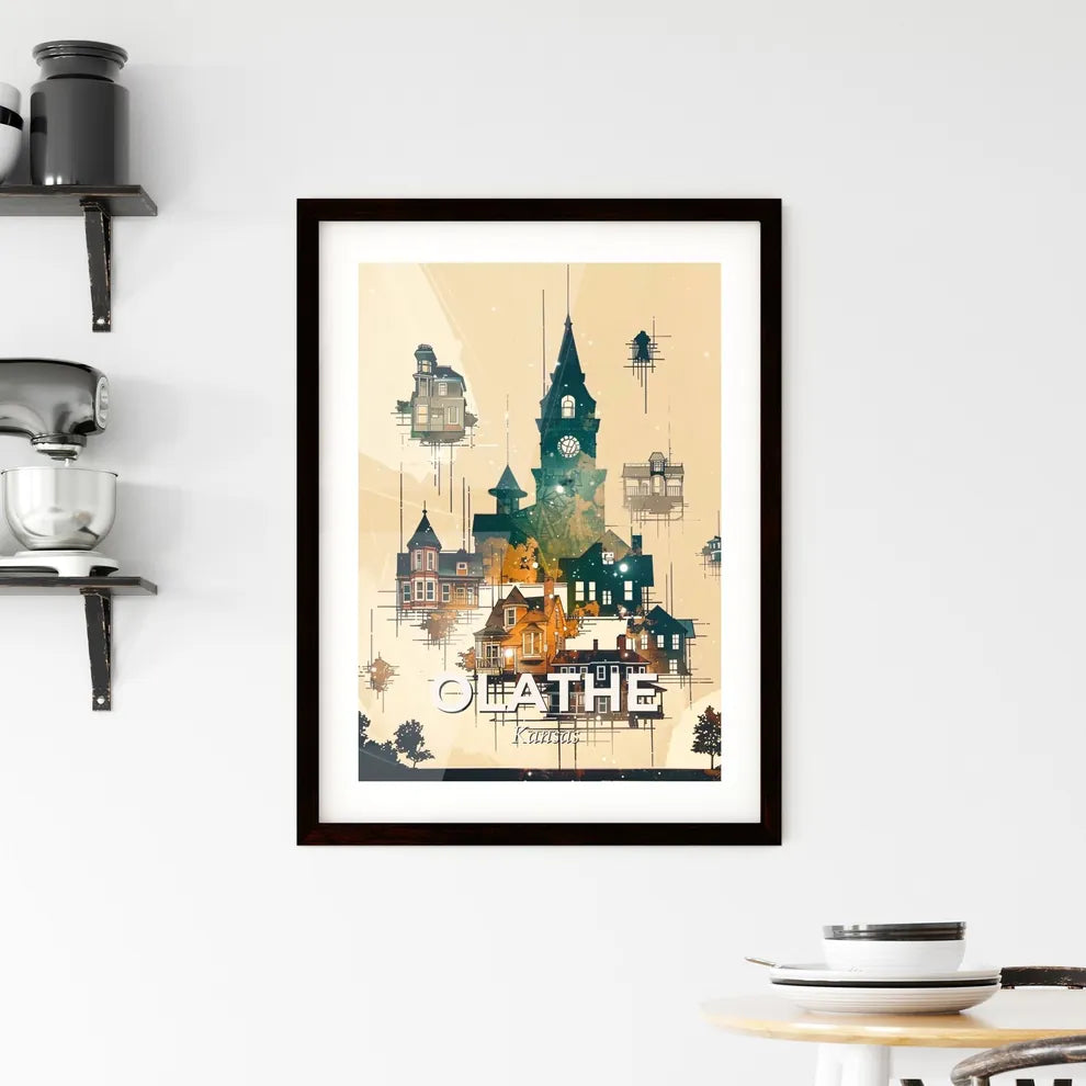 Olathe, Kansas Skyline Art: Sparkles and City Icons Framed Print