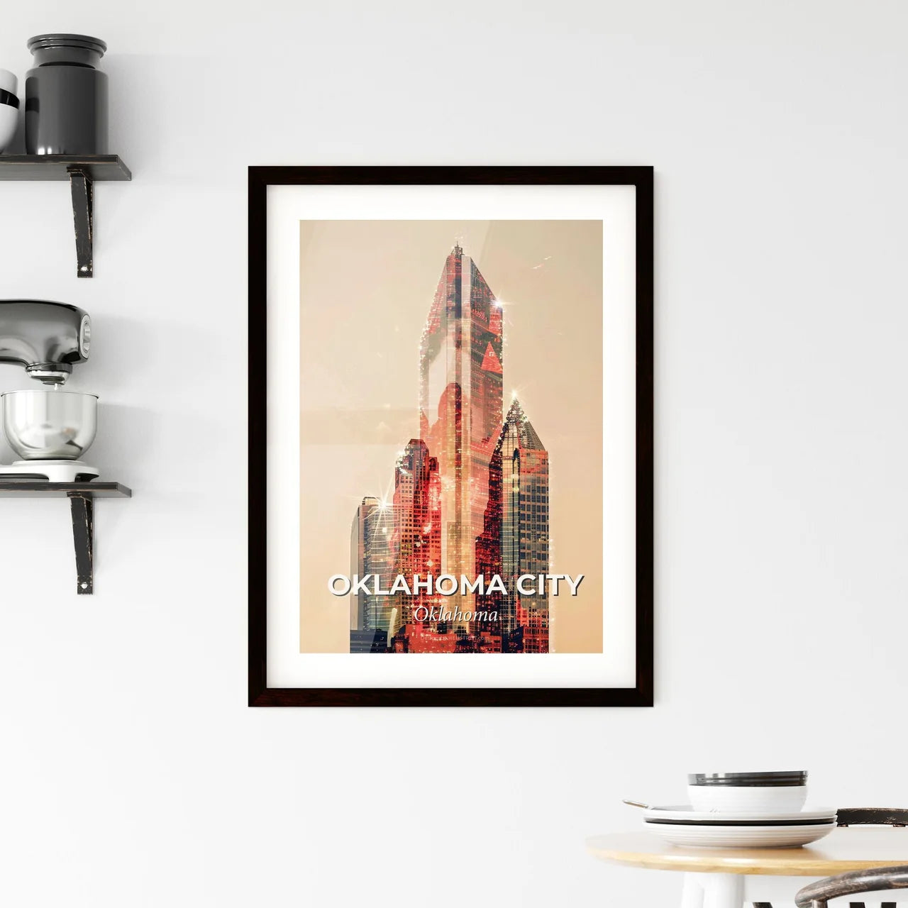 Oklahoma City: City Icons in a Double Exposure Framed Print