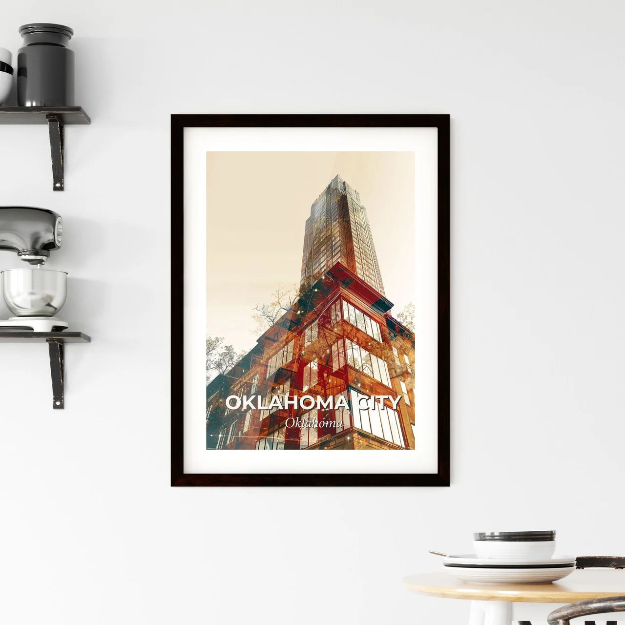 Oklahoma City Skyline Night Sparkle Poster Framed Print