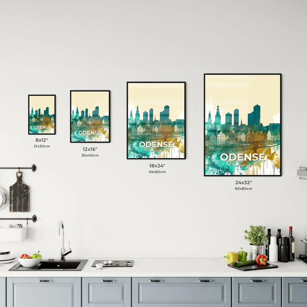 Odense Skyline Double Exposure Silhouettes Bright Pop Art Office Art