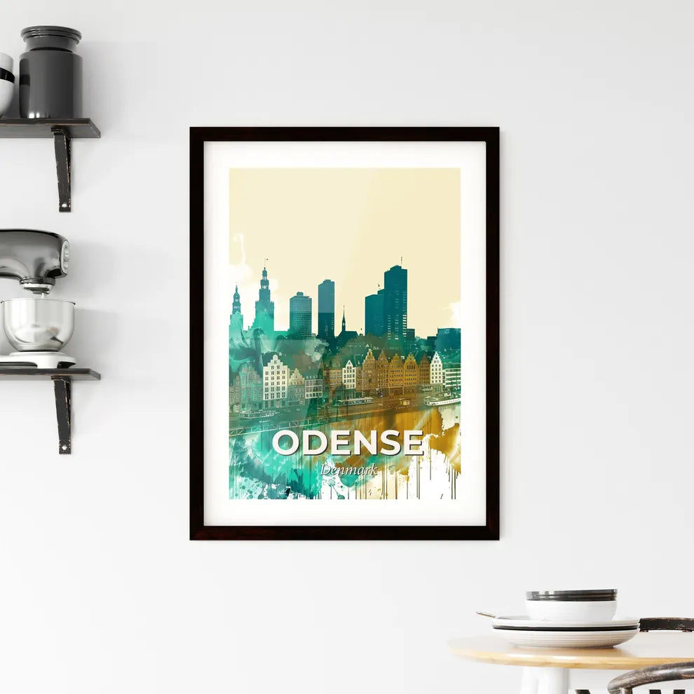 Odense Skyline Double Exposure Silhouettes Bright Pop Art Framed Print