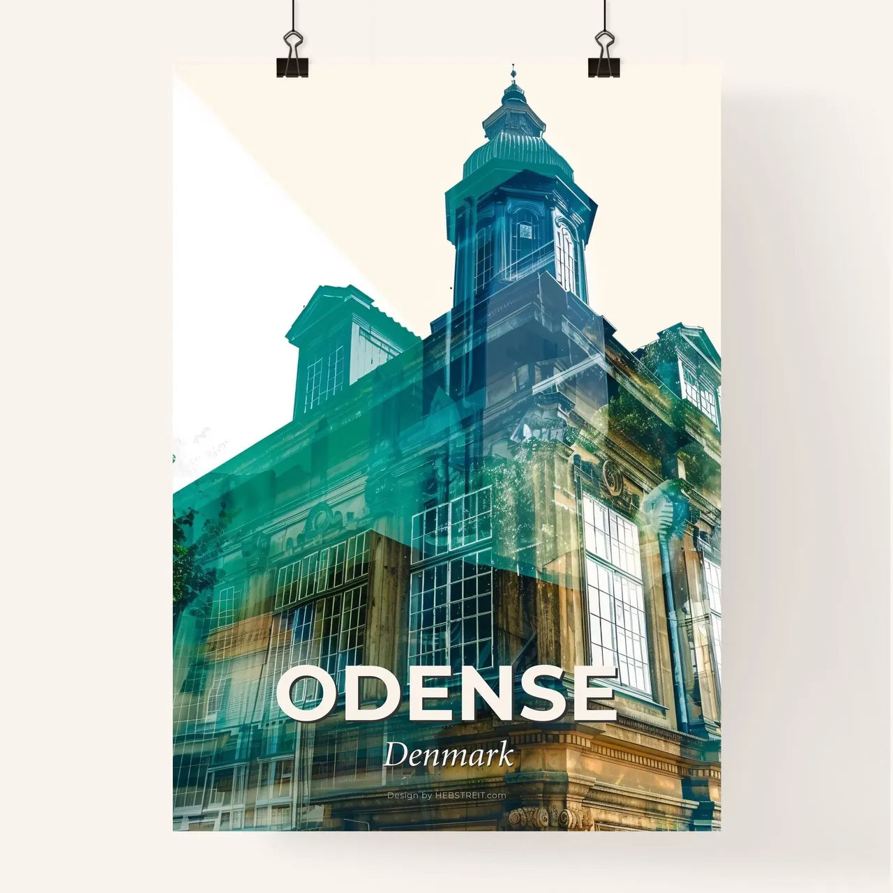 Odense Double Exposure City Skyline Poster Art Poster