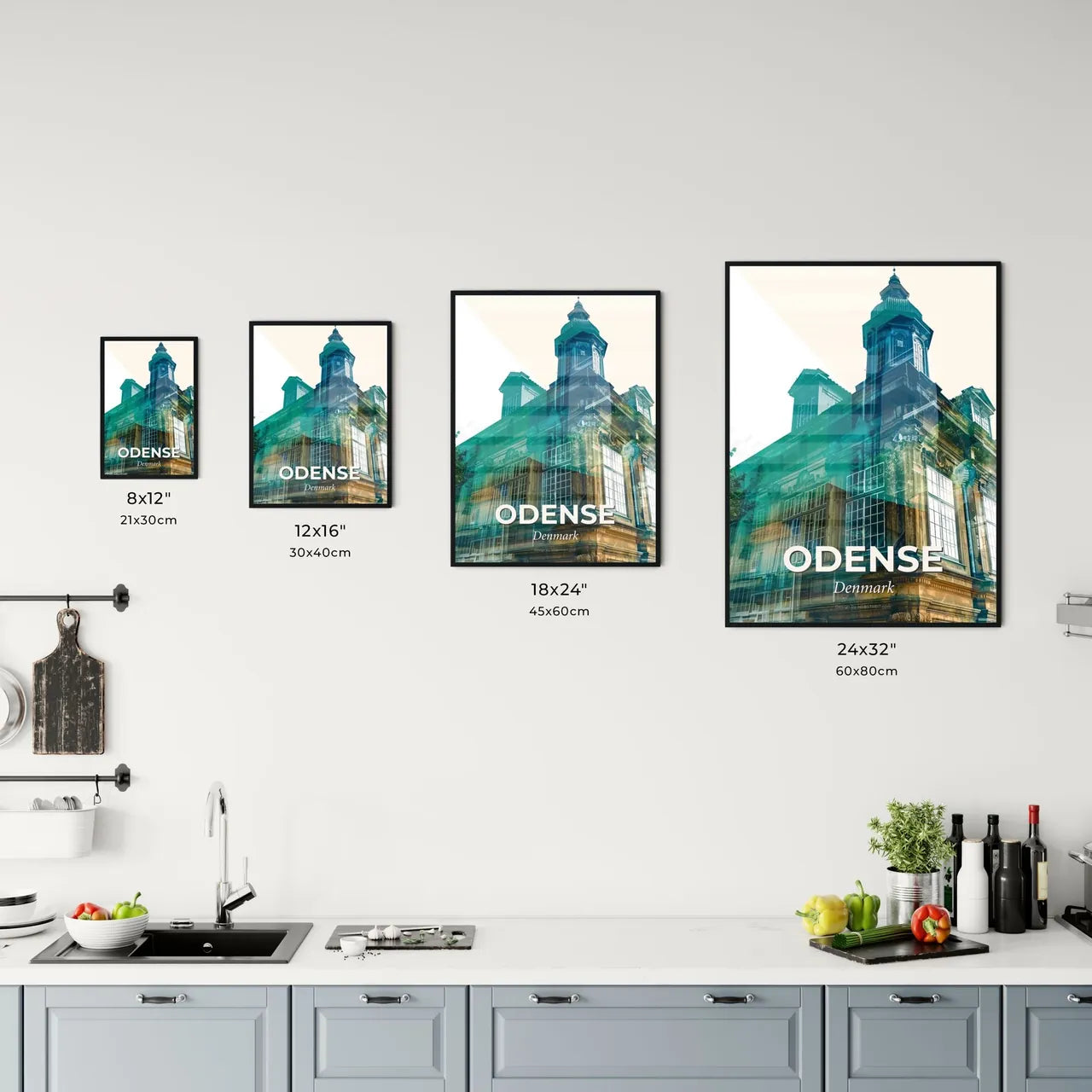 Odense Double Exposure City Skyline Poster Art Office Art