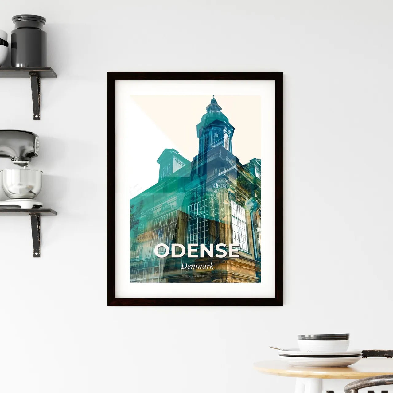 Odense Double Exposure City Skyline Poster Art Framed Print