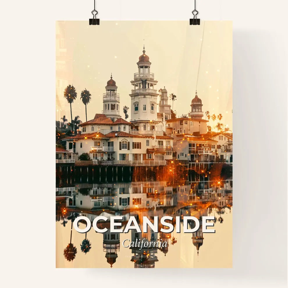 Oceanside City Skyline Double Exposure Poster Art Poster