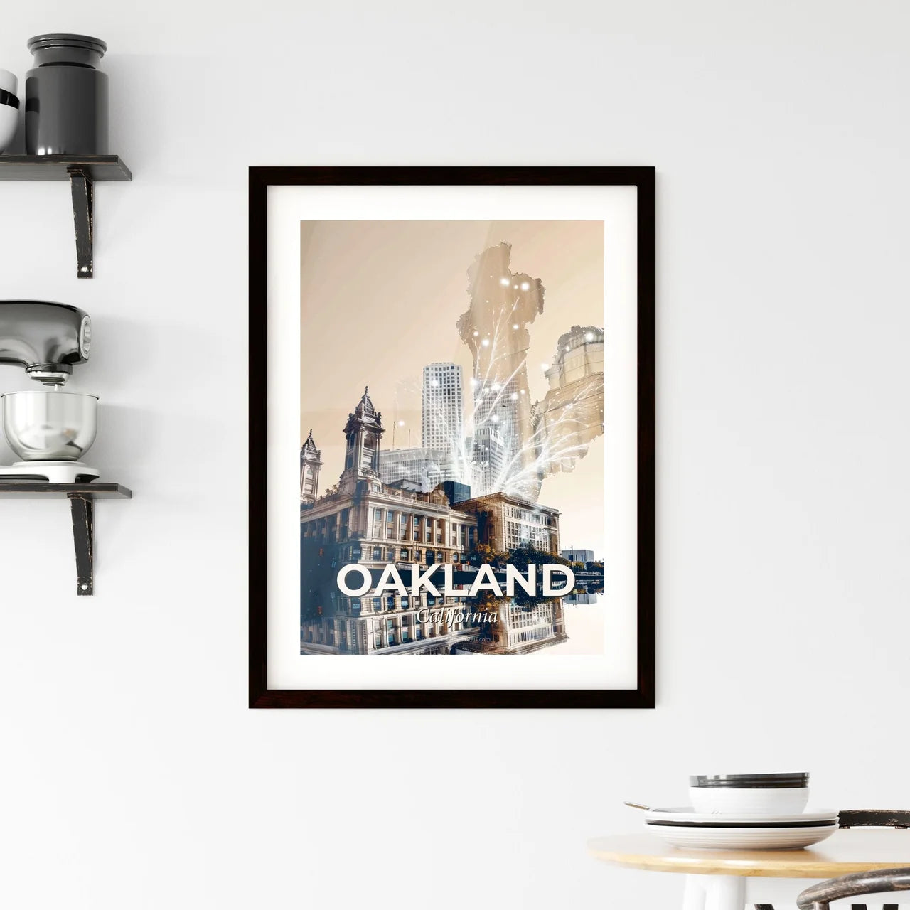 Oakland's Skyline Composite Art Poster Framed Print