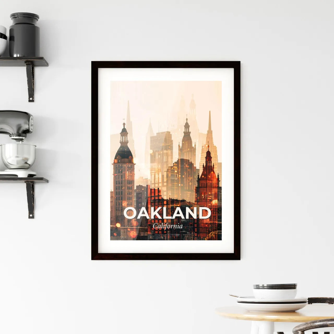 Oakland City Skyline Composite Art Poster Framed Print