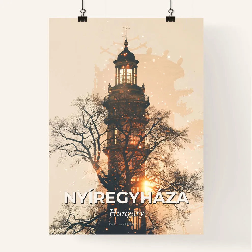 Nyiregyhaza Hungary City Skyline Double Exposure with Sparks Poster