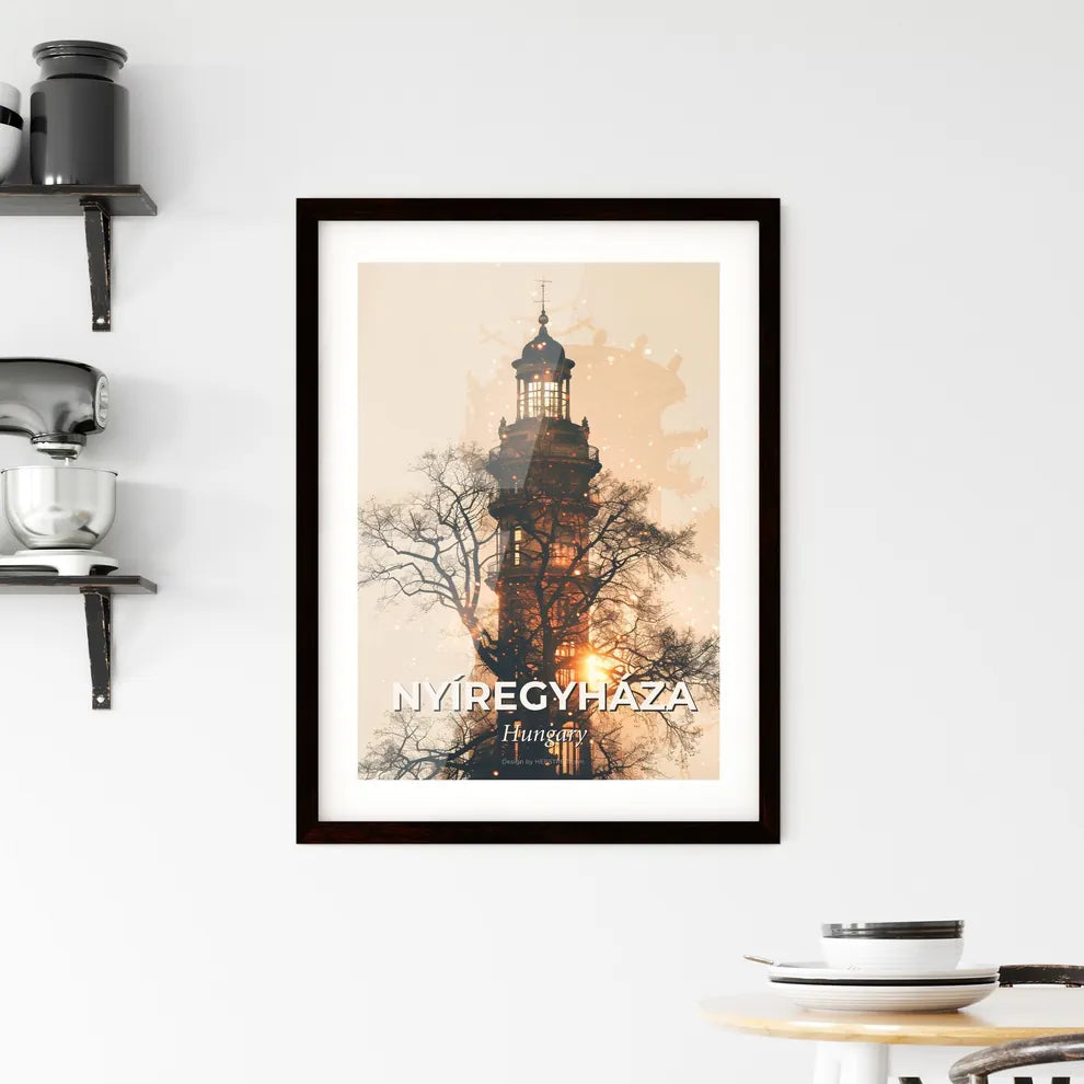 Nyiregyhaza Hungary City Skyline Double Exposure with Sparks Framed Print