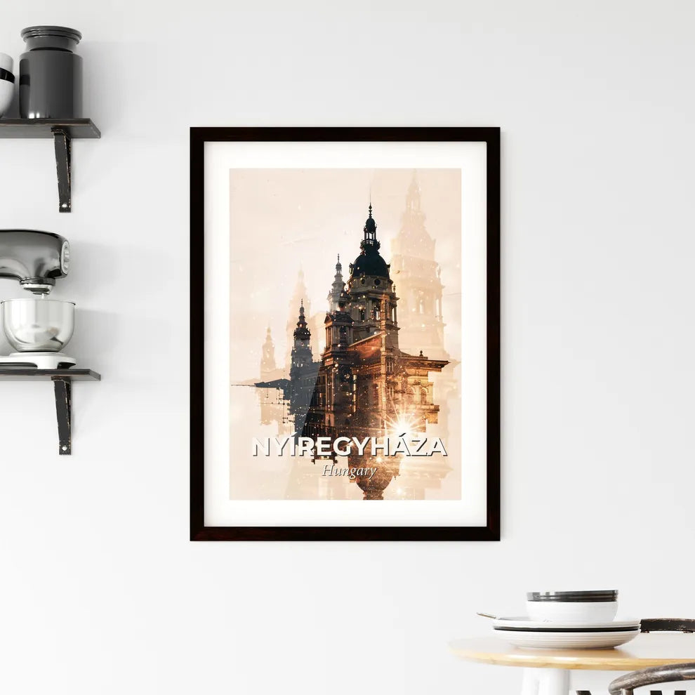 Nyíregyháza City Skyline Double Exposure Poster Framed Print