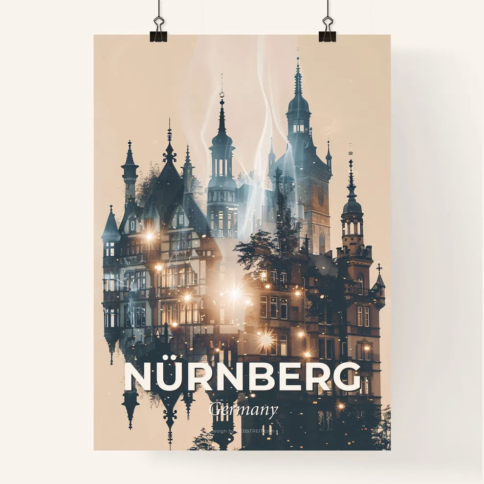 Nurnberg Skyline Double Exposure City Lights Poster Poster