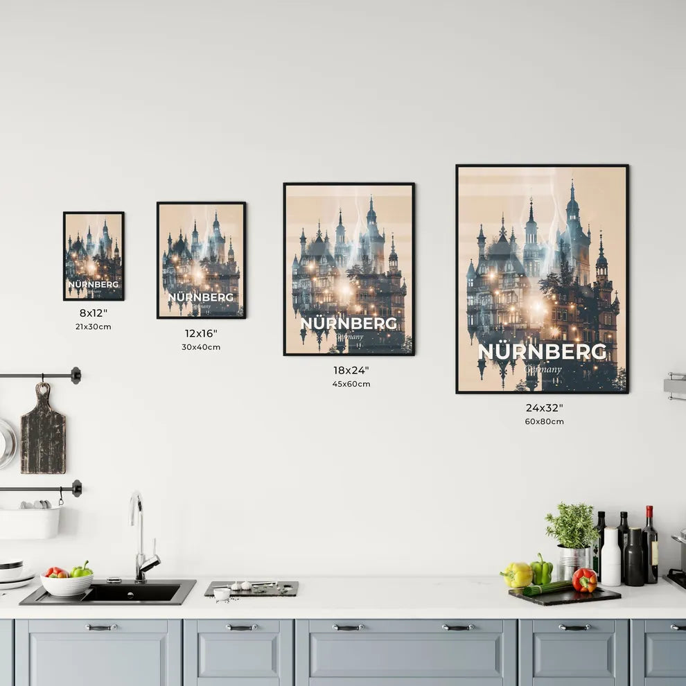 Nurnberg Skyline Double Exposure City Lights Poster Office Art