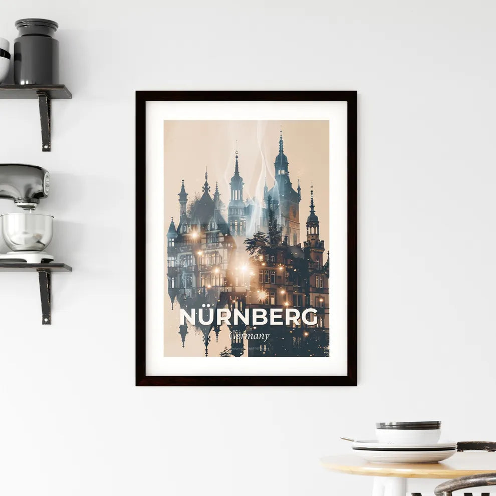 Nurnberg Skyline Double Exposure City Lights Poster Framed Print