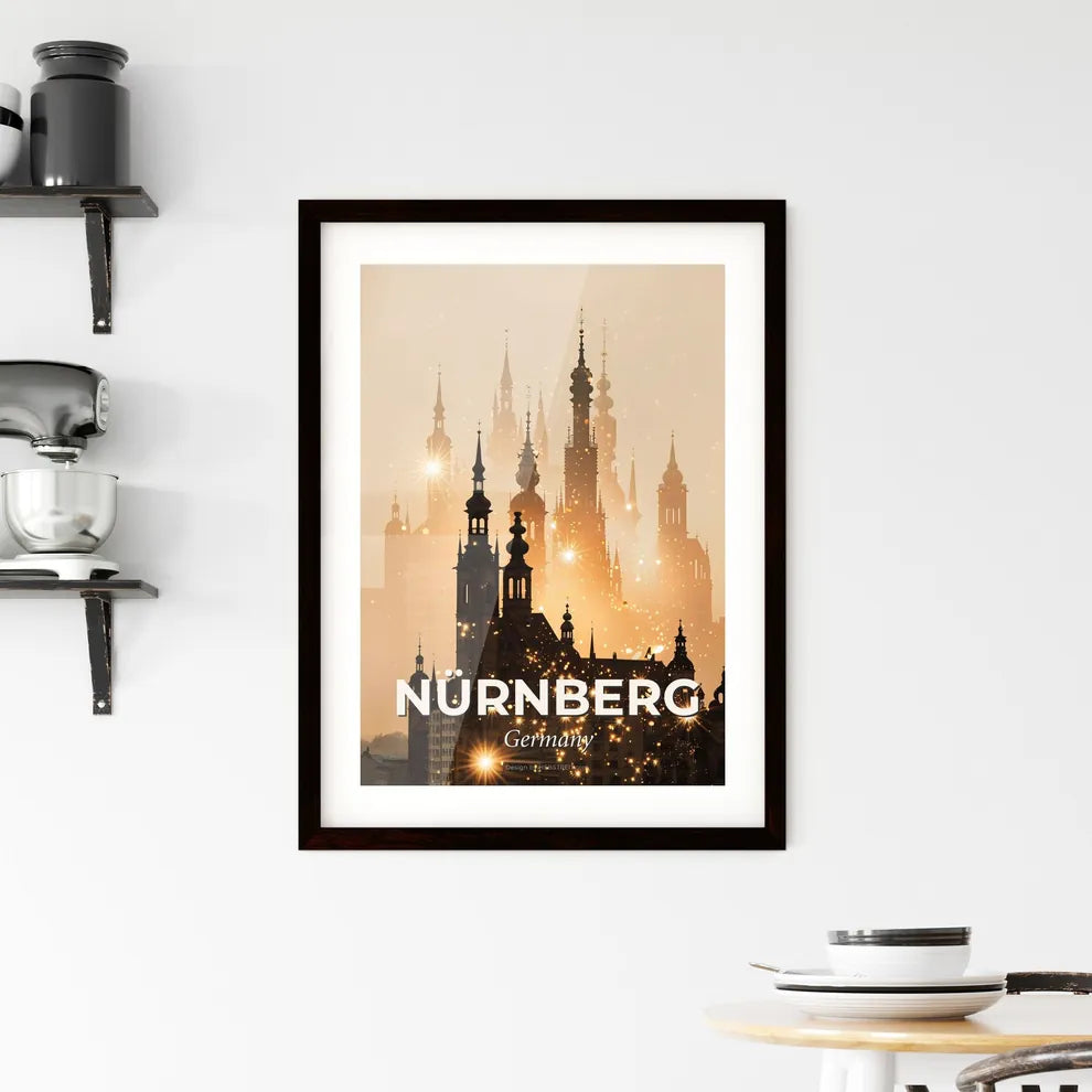 Nuremberg City Lights Skyline Panorama Wall Decor Framed Print
