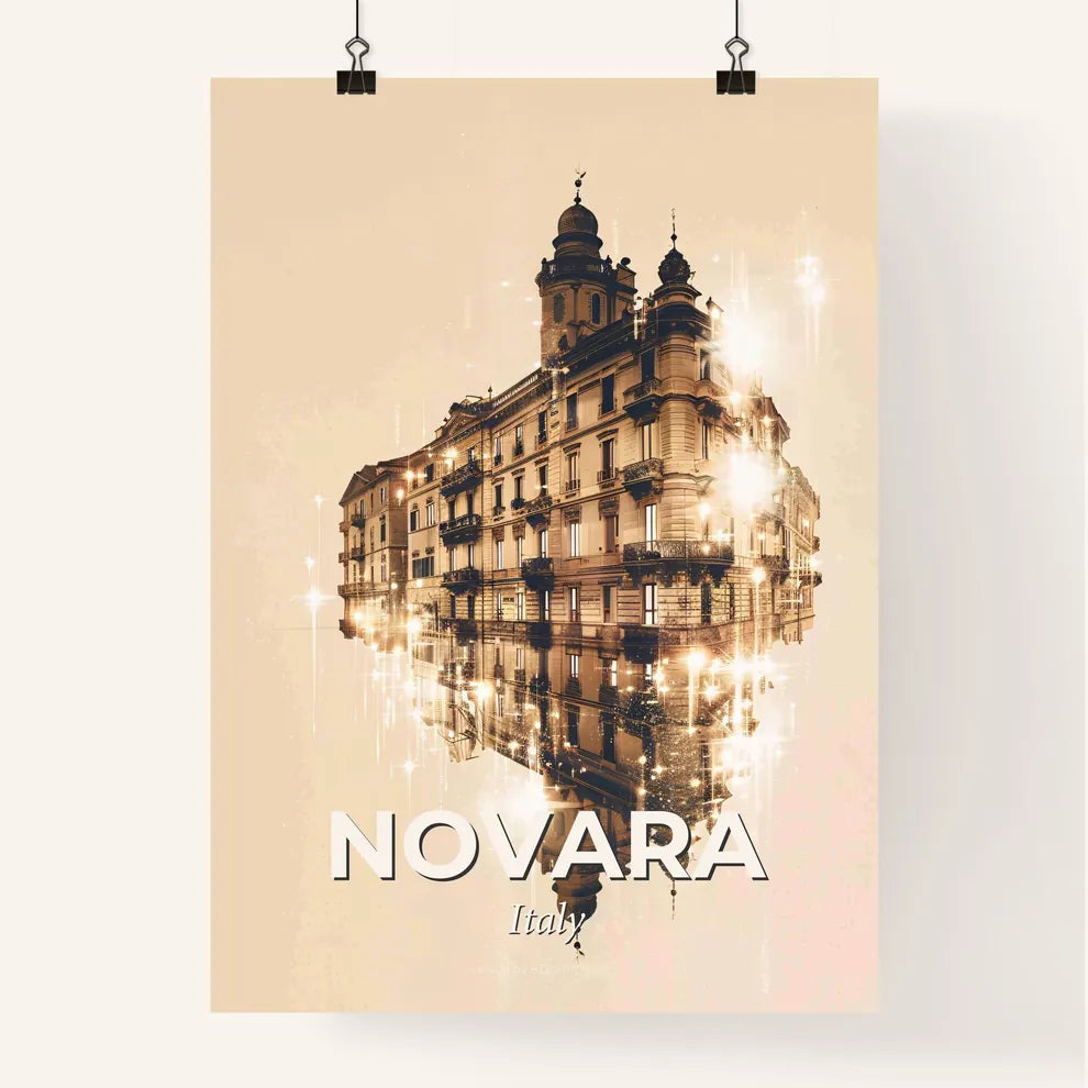 Novara City Skyline Art: Beige Hues, Subtle Lights Poster