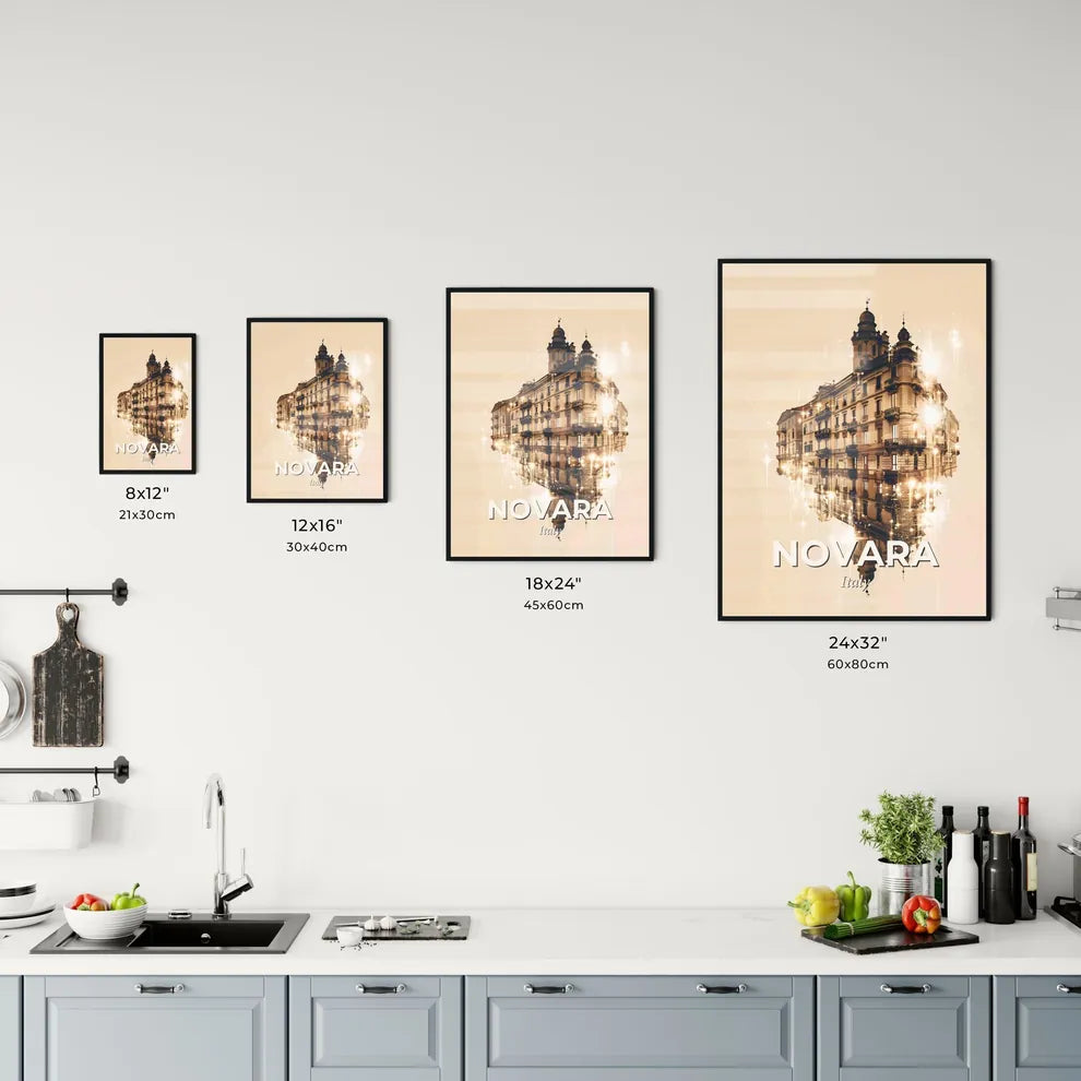 Novara City Skyline Art: Beige Hues, Subtle Lights Office Art