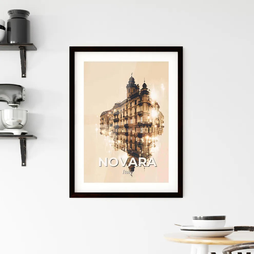 Novara City Skyline Art: Beige Hues, Subtle Lights Framed Print