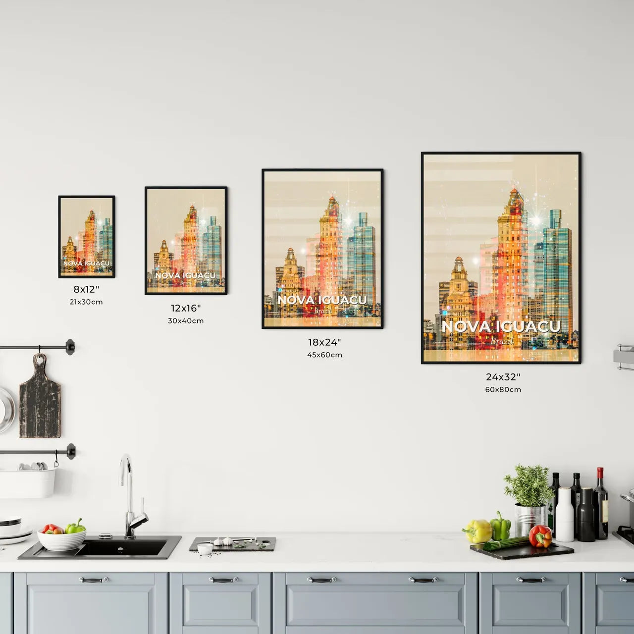 Nova Iguacu Skyline Night City Art Deco Poster Office Art