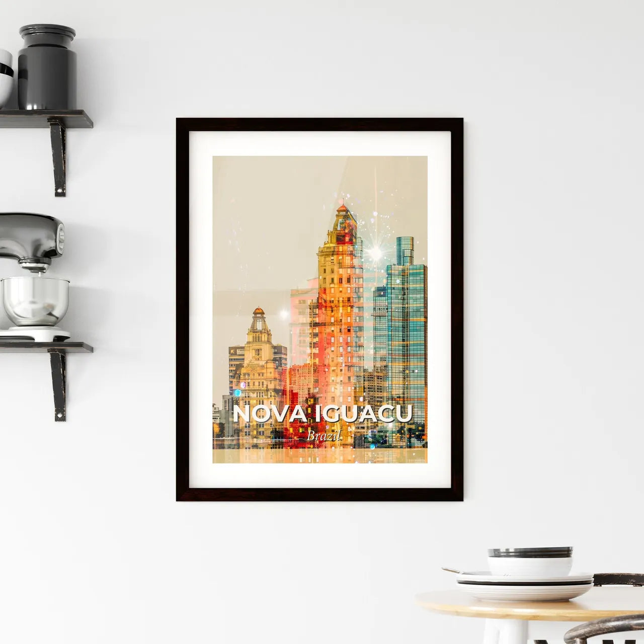 Nova Iguacu Skyline Night City Art Deco Poster Framed Print